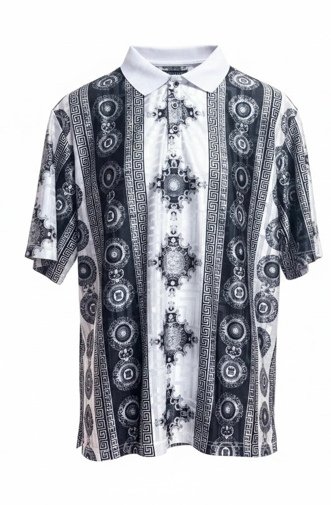 Prestige Black/White Rayon Blend Venetian Greek Short Sleeve Pullover