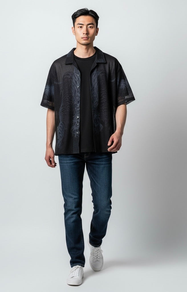 Size XL Urban Edge BLACK/GRAY Polyester Abstract Short Sleeve Shirt