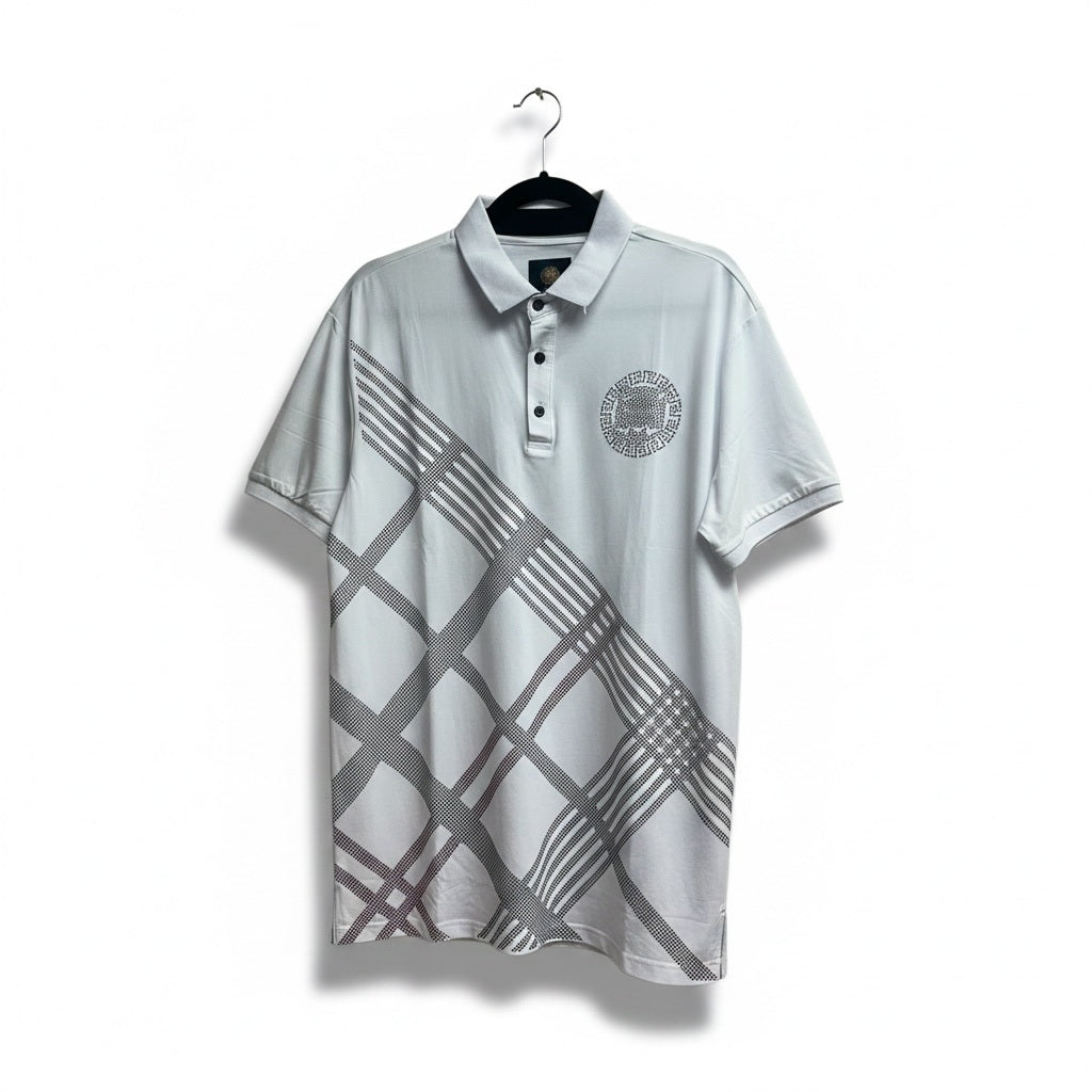 Size L Platini White/Black Cotton Geometric Short Sleeve Shirt