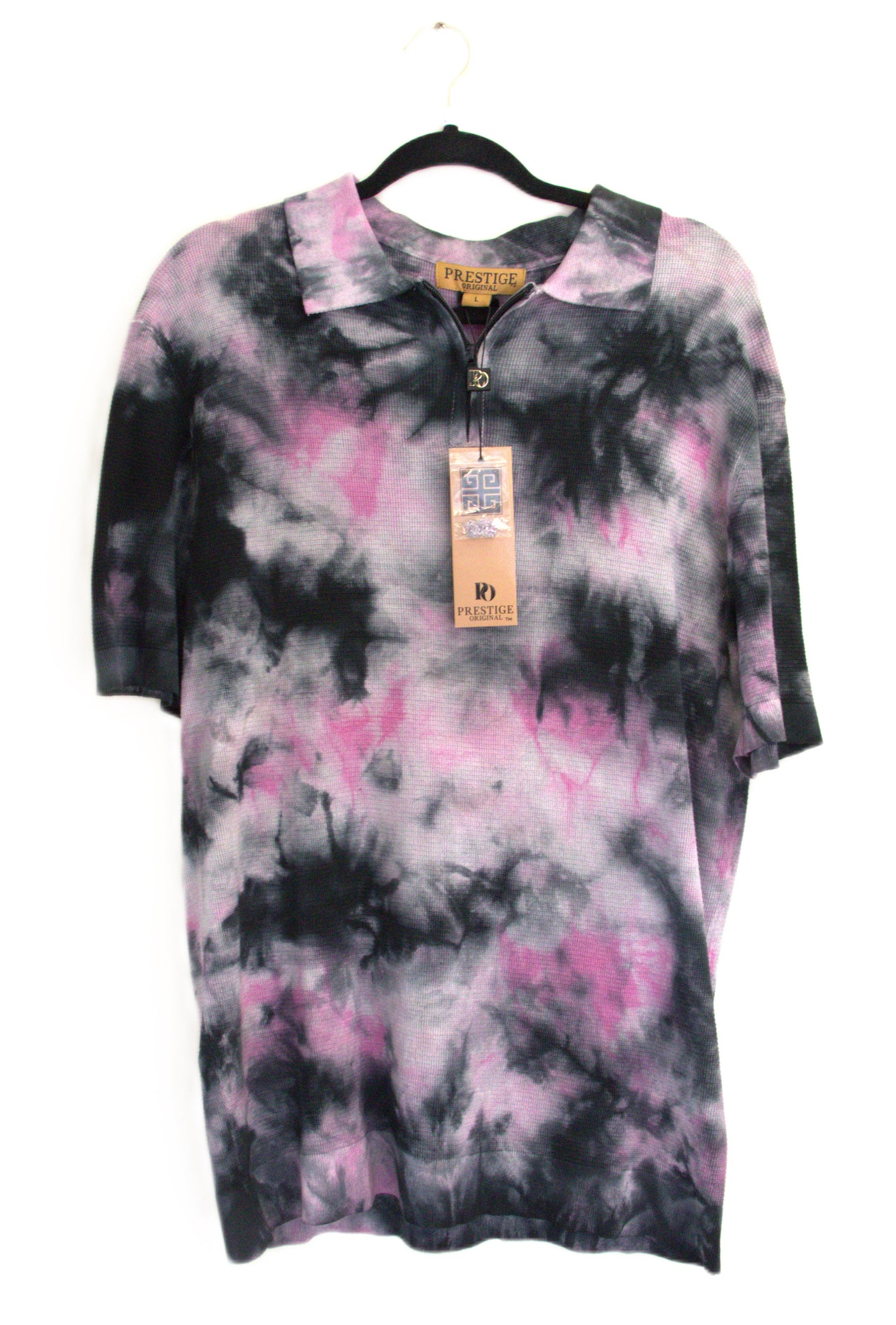 Size L Prestige Black/Pink Cotton Splash Short Sleeve Shirt