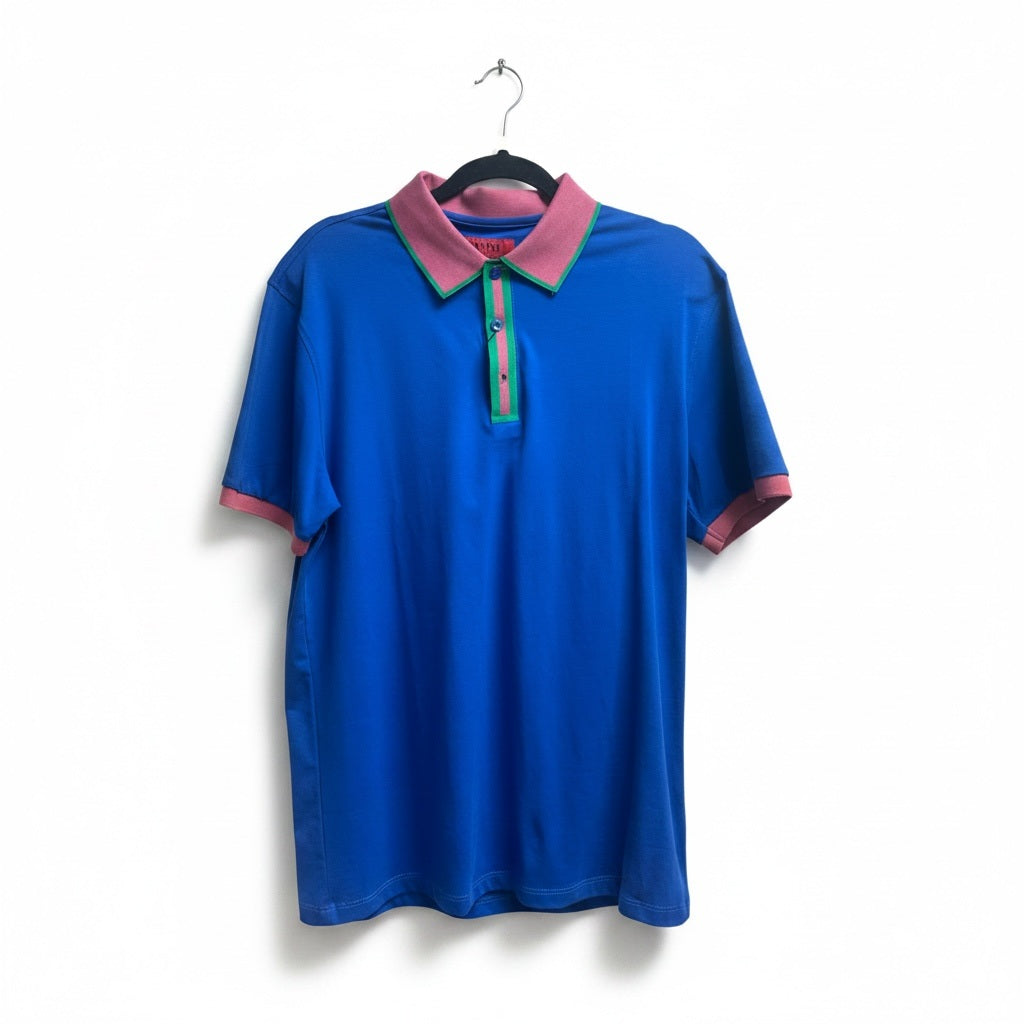 Pavini Blue/Pink/Red Cotton Blend Two Tone Short Sleeve Pullover