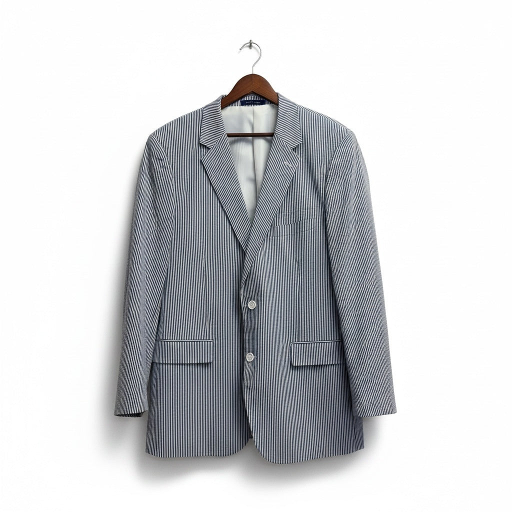 42L Alan Flusser Blue/White Linen Stripes Size 42L Suit