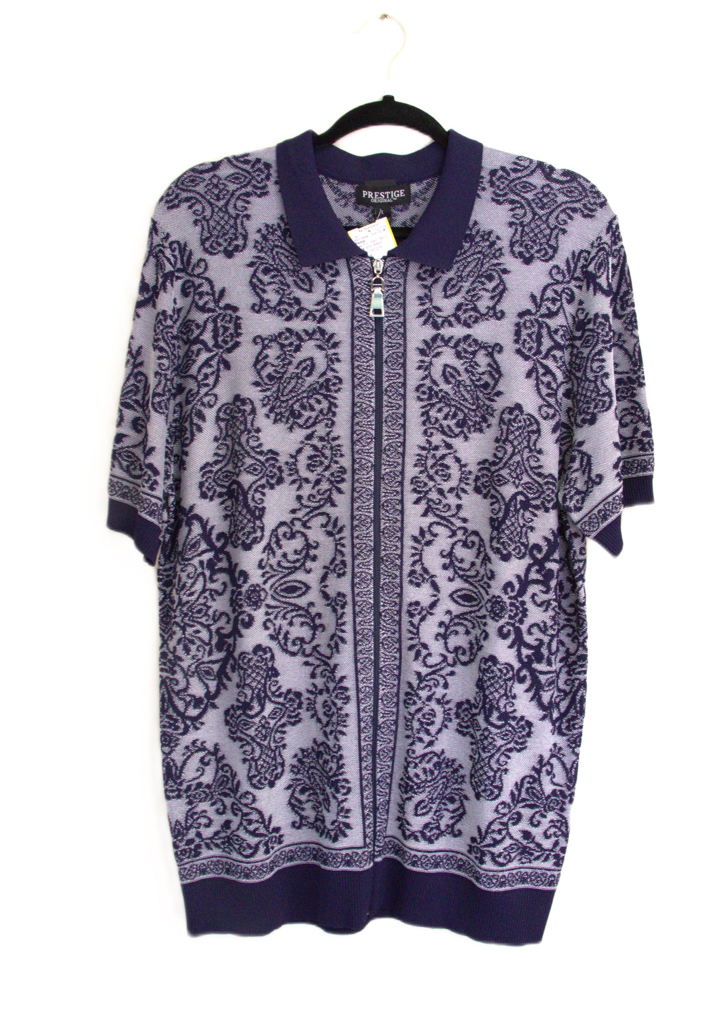 Prestige Navy Print Rayon Blend Floral Short Sleeve Pullover Zip up