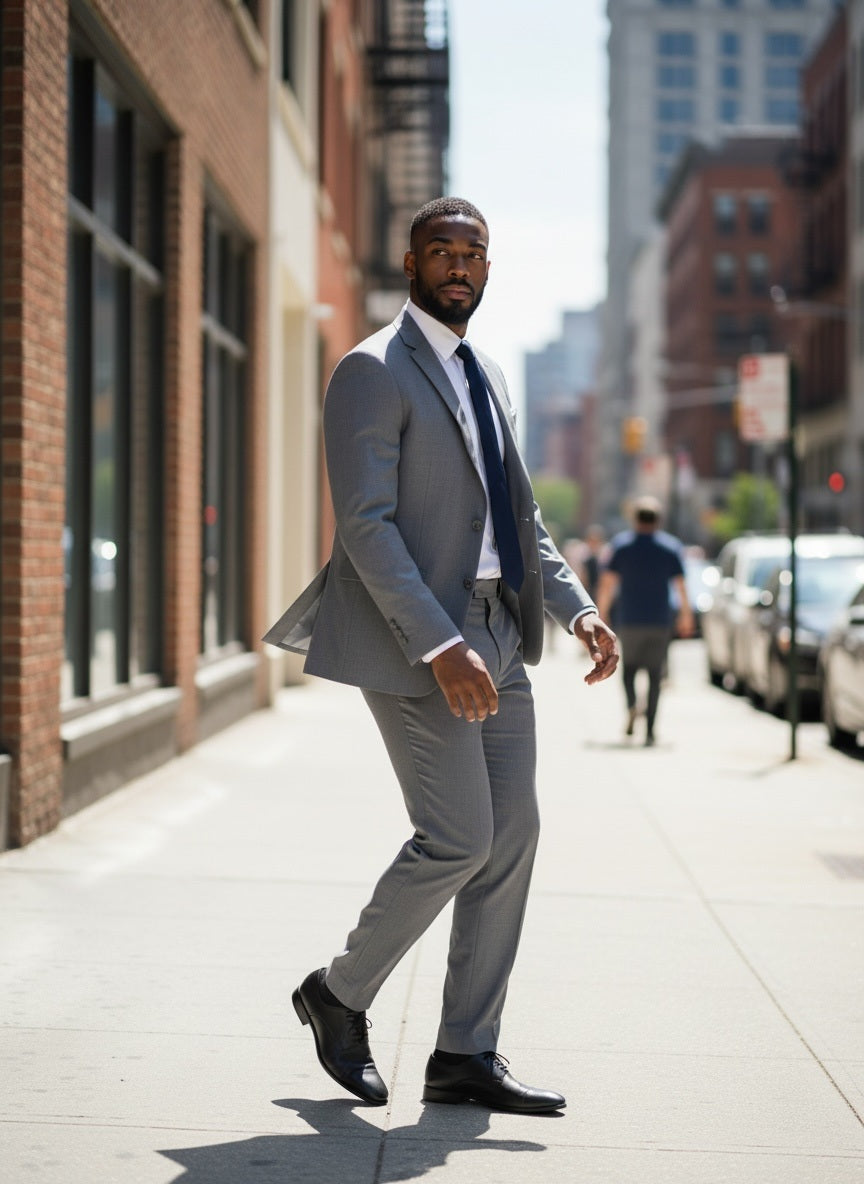 40 New Style Concept Gray Polyester Blend Solid Size 40 Suit