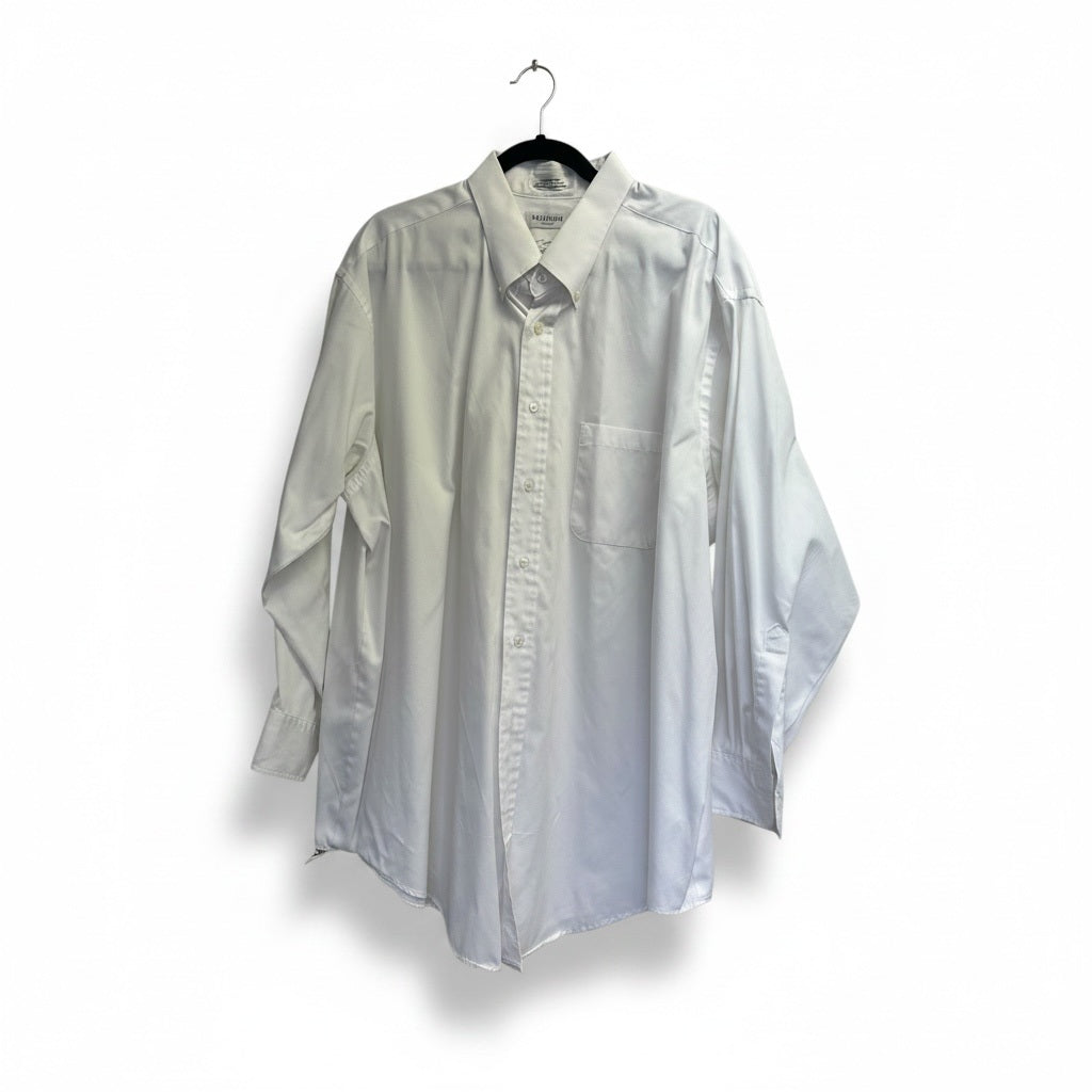 Size 2XL VANHEUSEN White Cotton Solid Long Sleeve Button Down