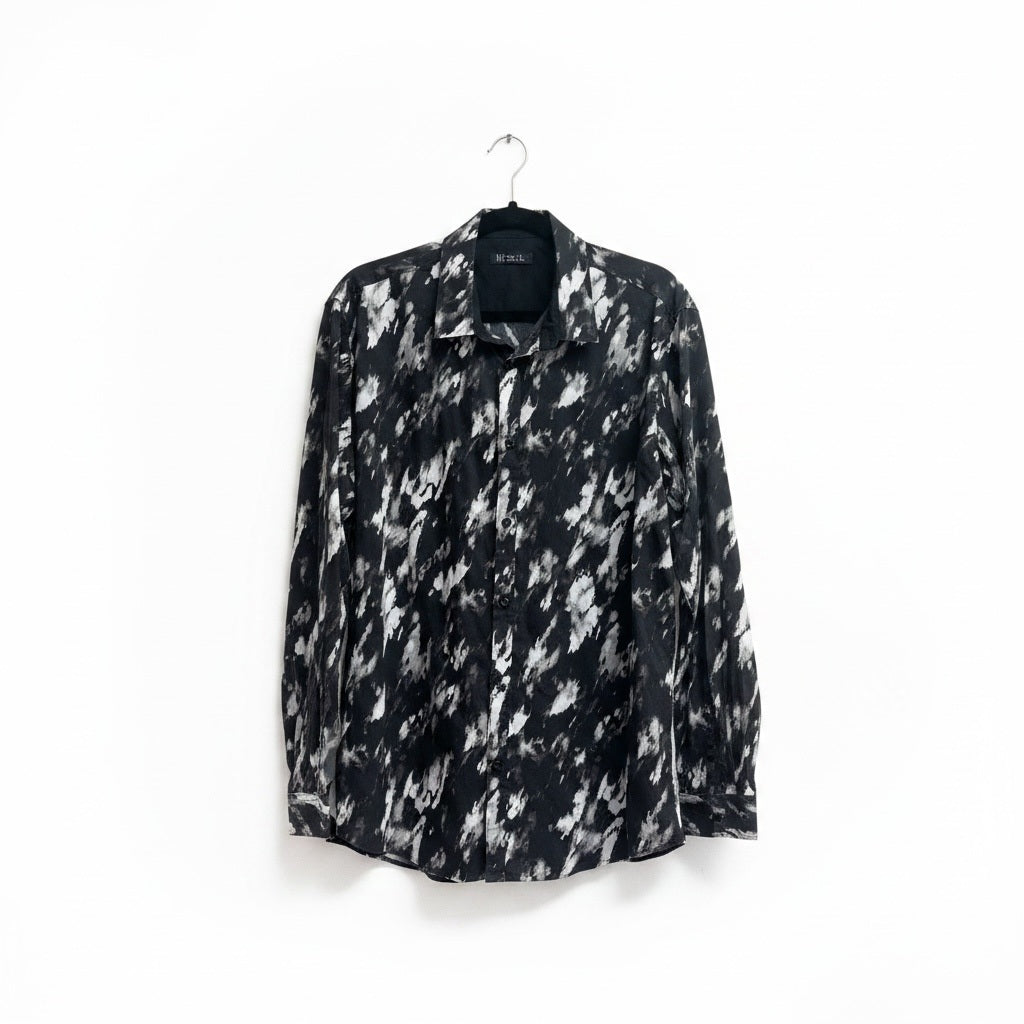 Size XL INC Black/White Polyester Blend Abstract Long Sleeve Shirt