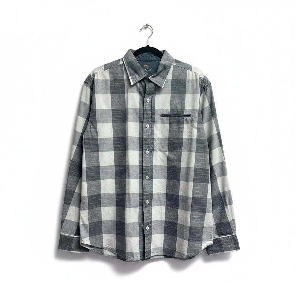 Size M Gray/White Cotton Long Sleeve Button Down