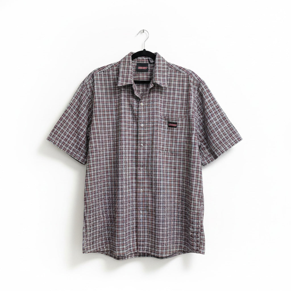 Size L Dickies Multi-Color Polyester Blend Patterned Short Sleeve Button Down