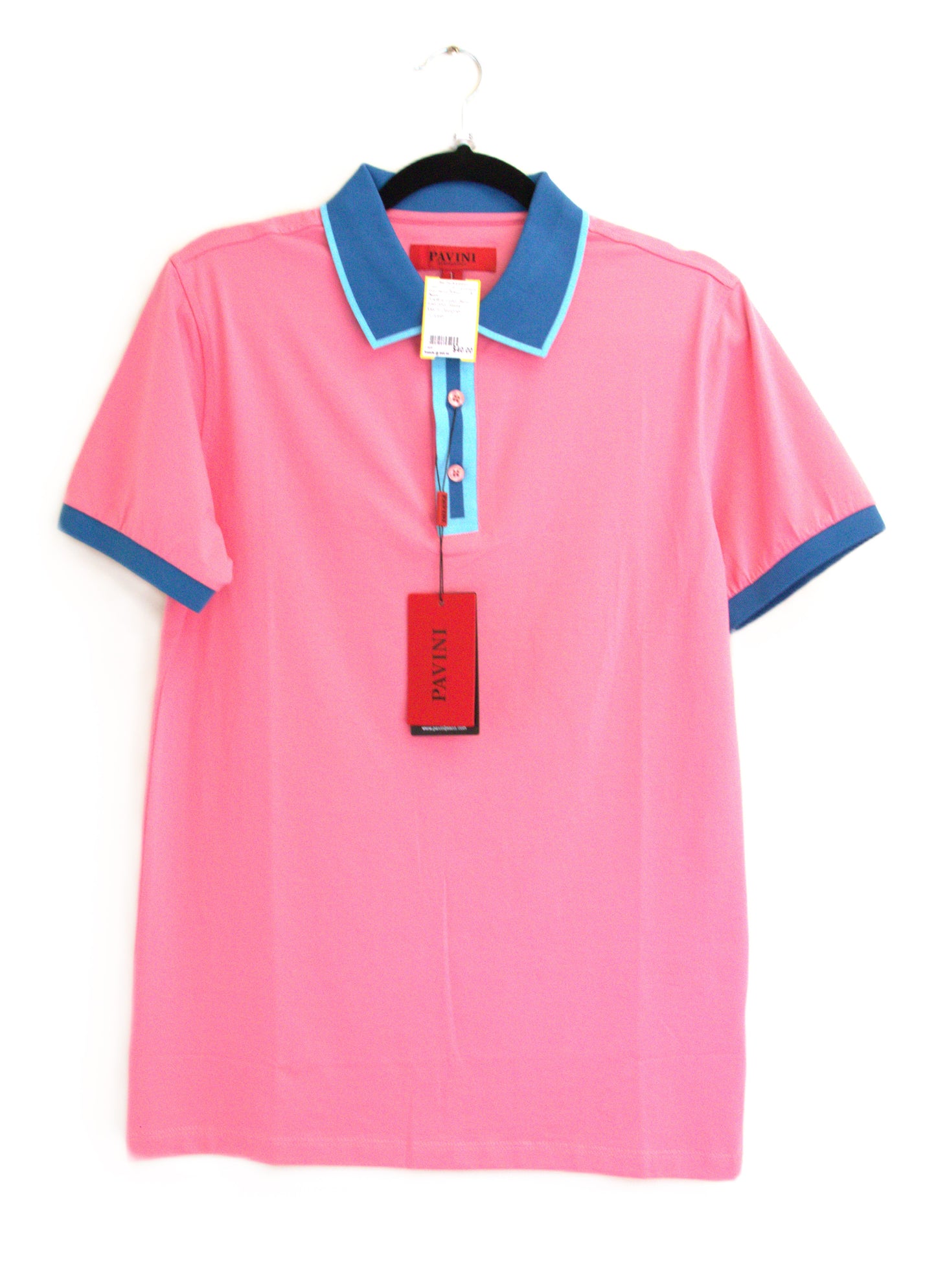 Pavini Pink/Blue Cotton Blend Solid Short Sleeve Pullover