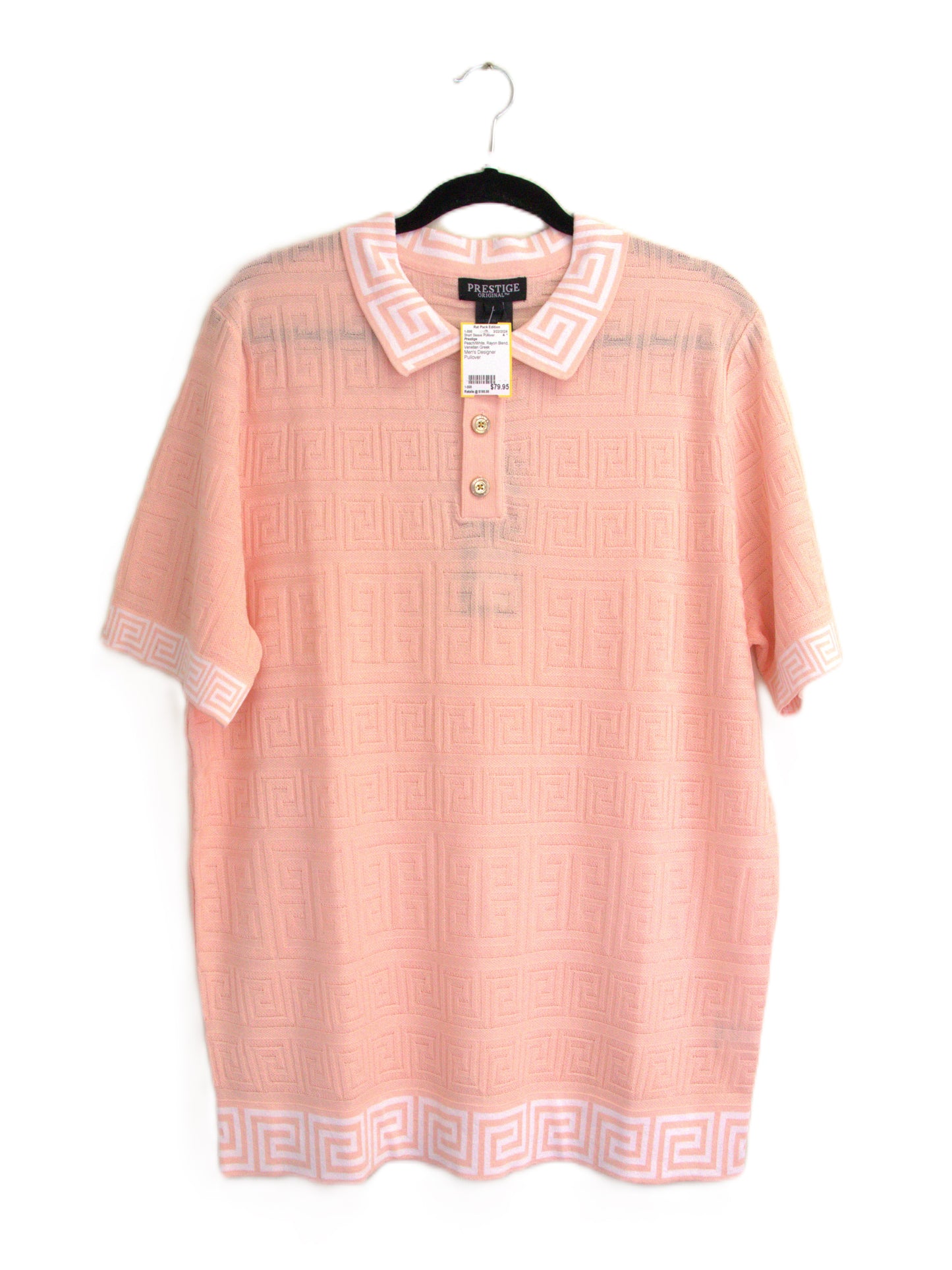 Prestige Peach/White Rayon Blend Venetian Greek Short Sleeve Pullover