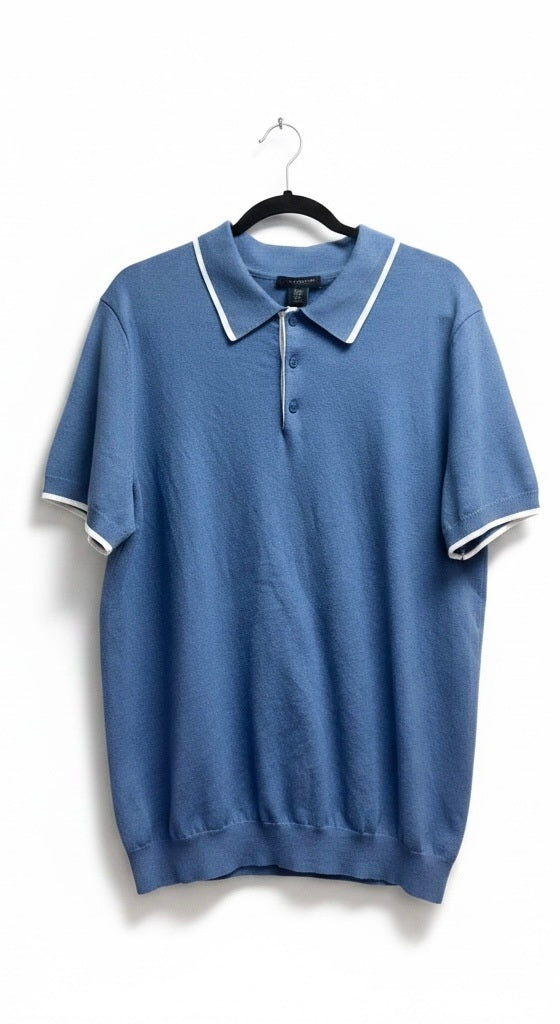 Size XL MARCONI Light Blue Cotton Solid Short Sleeve Pullover