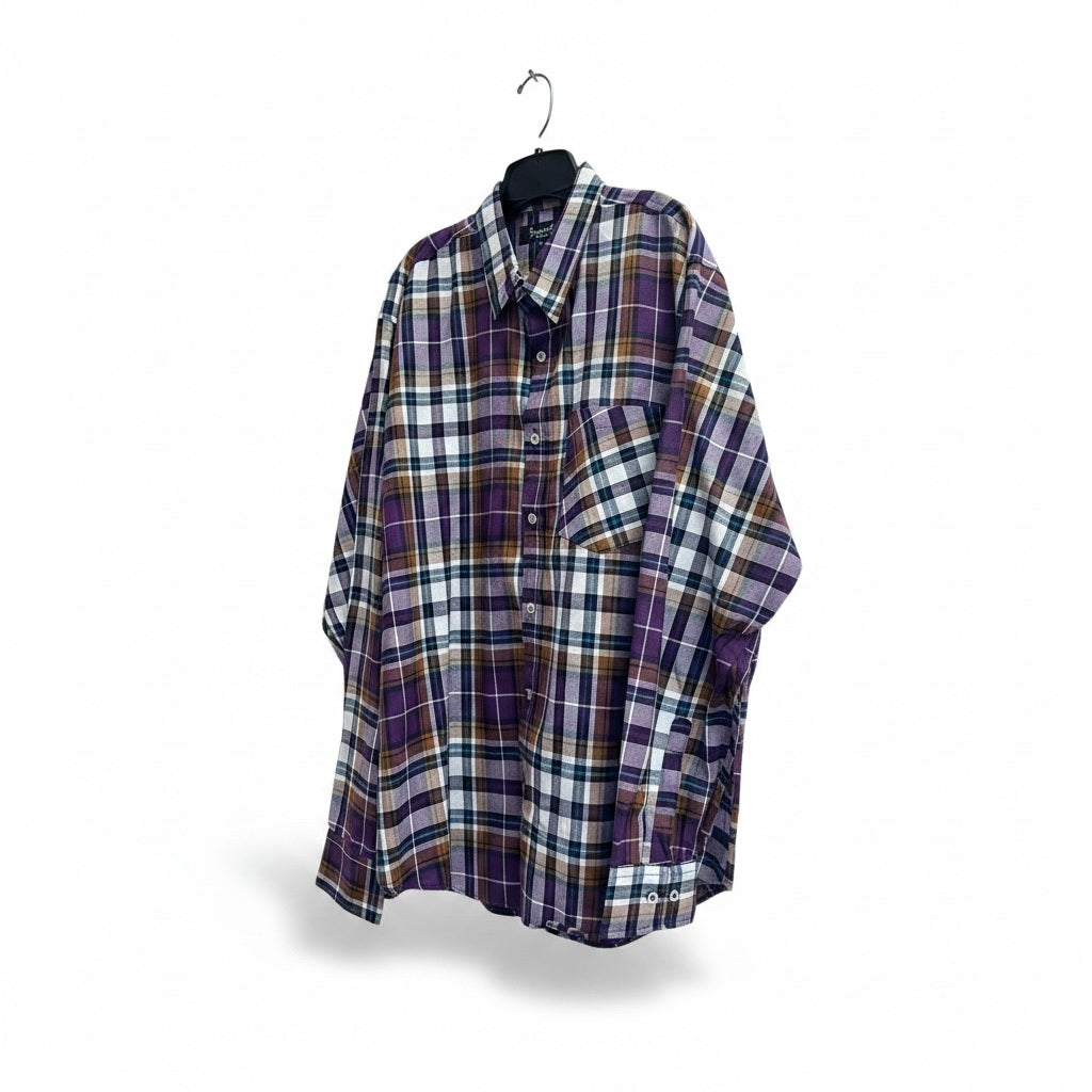 Size XXL Fourcast Purple/White Cotton Square Stripes Long Sleeve Shirt