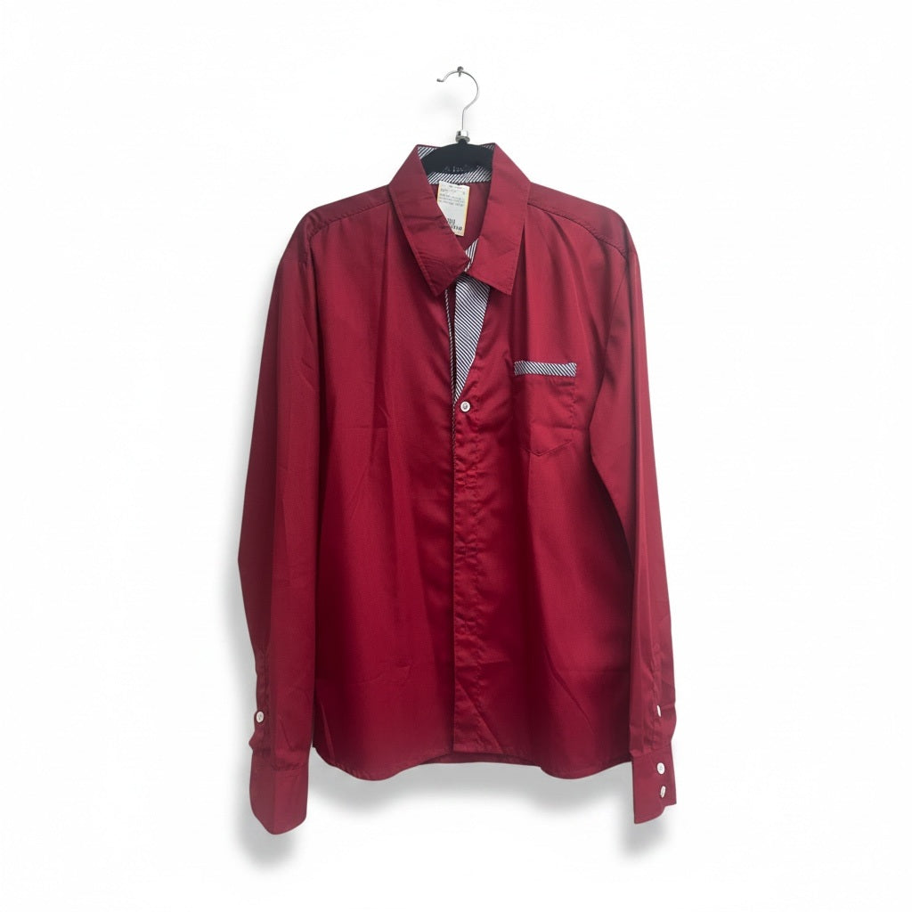 Size S XIPENG Red/Black Cotton Blend Red/Black Stripe Long Sleeve Shirt