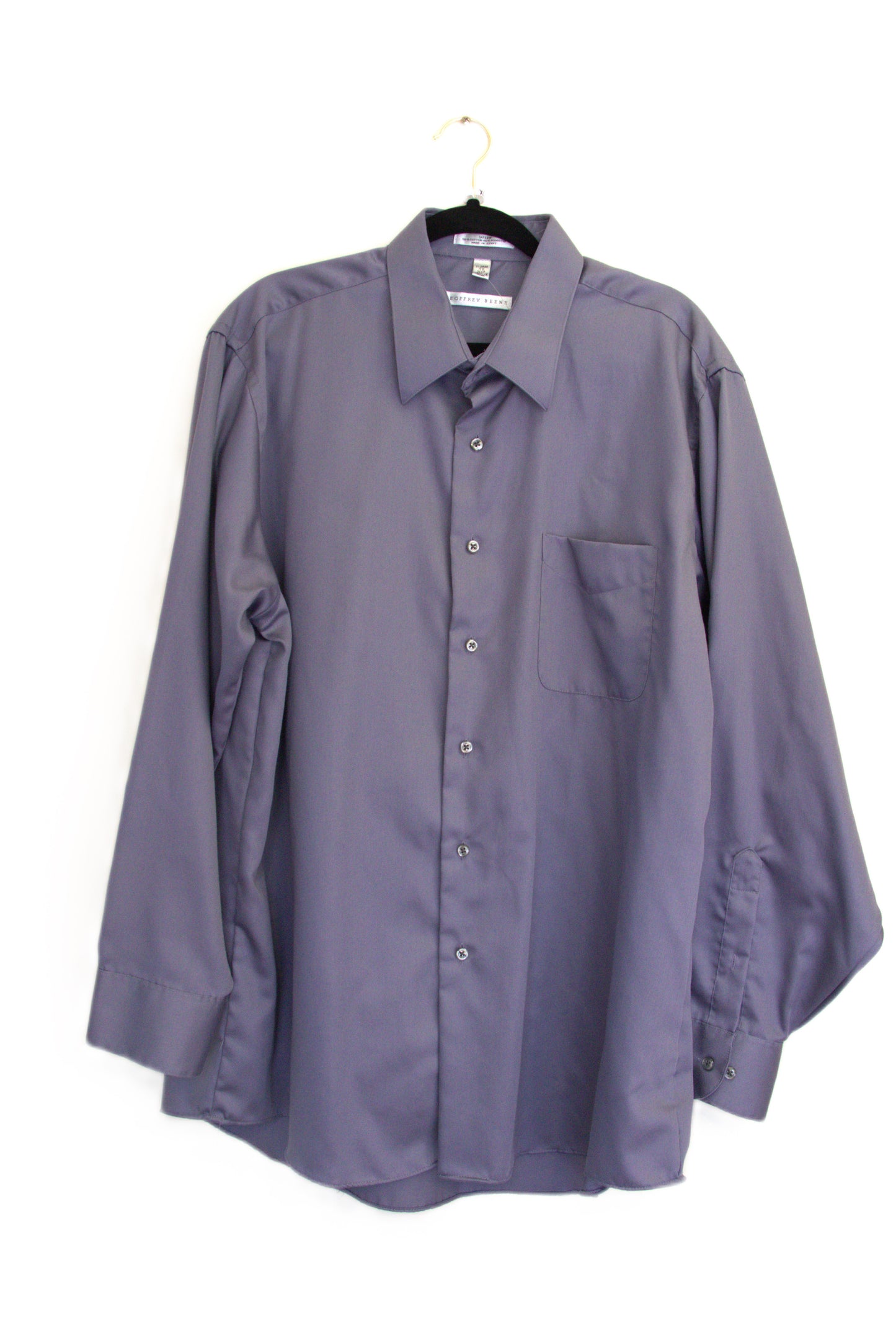 Size 17 1/2 34/35 Geoffrey Beene Shiny Puple Solid Long Sleeve Button Down