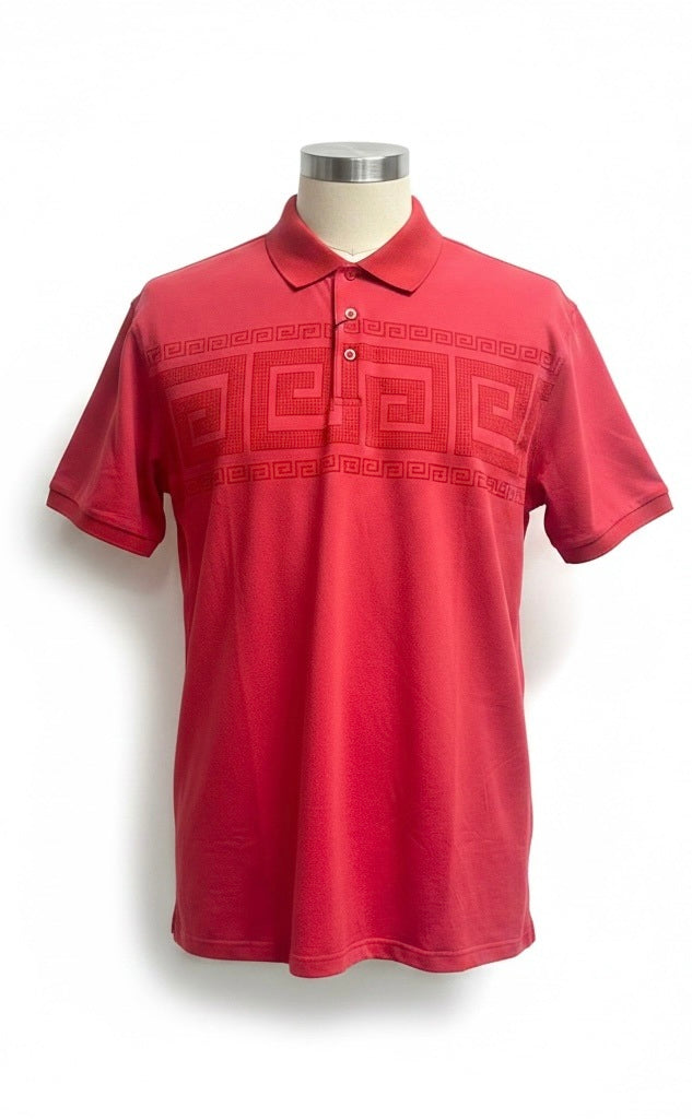 Pavini Red Cotton Blend Venetian Greek Short Sleeve Pullover