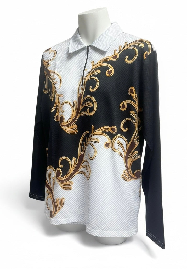 Andiamo Black/Gold/White Polyester Argyle Long Sleeve Collar Pullover