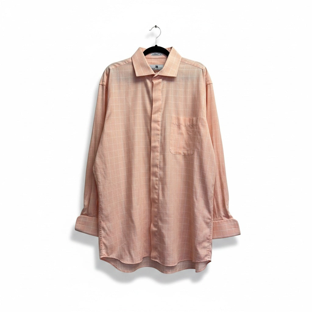 Size XXL/Tall Italo Mondo Peach Cotton Squares Long Sleeve Shirt