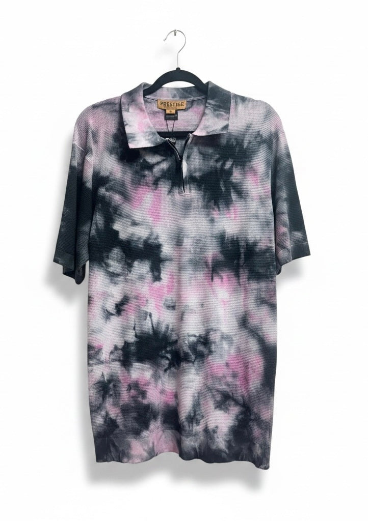 Size L Prestige Black/Pink Cotton Splash Short Sleeve Shirt