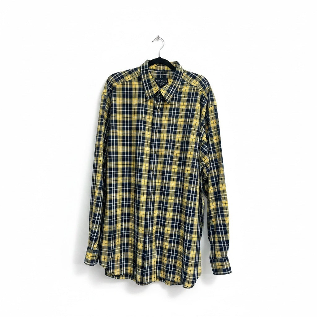 Size XXL Eddie Bauer Yellow/Black Cotton Squares Long Sleeve Shirt