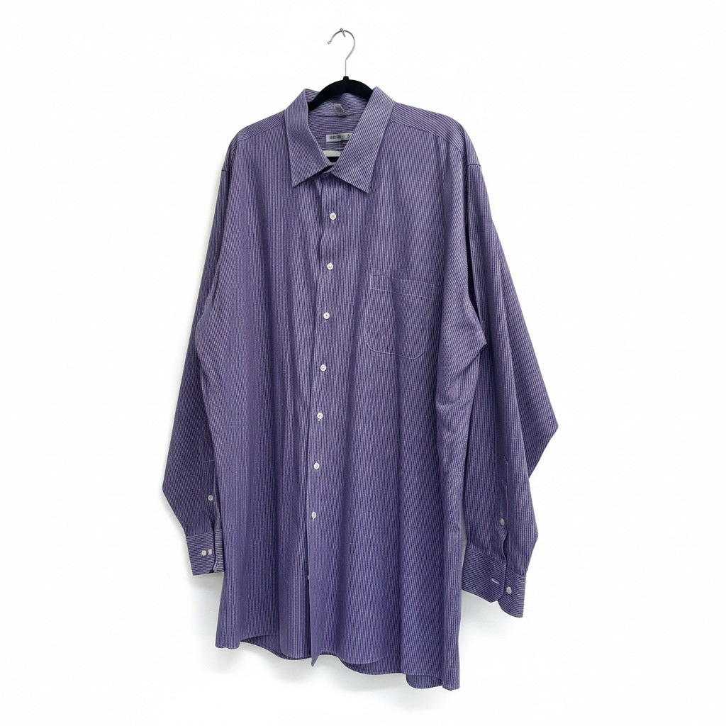 Size 20 Tall Geoffrey Beene Purple/White Cotton Blend Long Sleeve Button Down