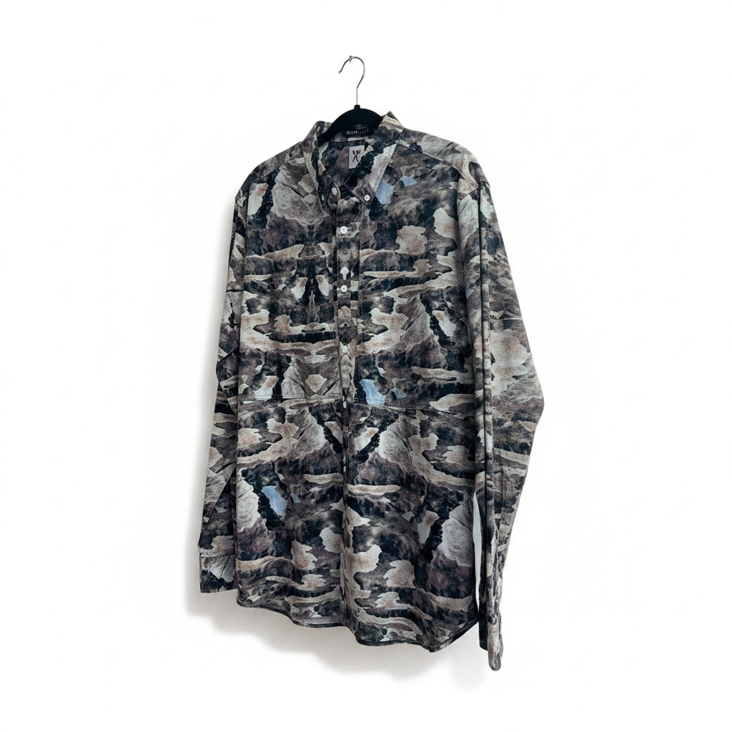 Size L Mark Ecko Black/Beige Cotton Blend Abstract Long Sleeve Shirt