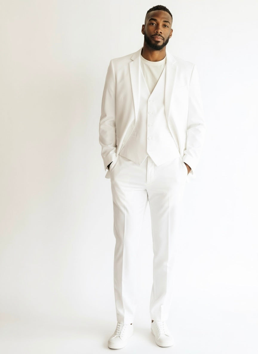 53 Bocaccio White Polyester Blend Solid Size 53 Suit