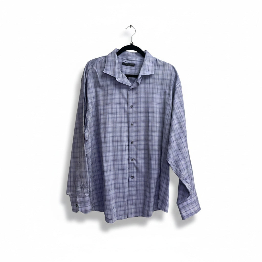 Size XL Geoffrey Beene Purple Print Cotton Blend Squares Long Sleeve Shirt