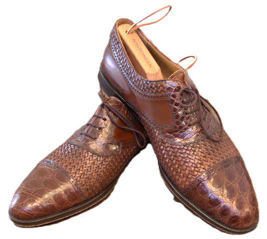 Shoe Size 13 MEZLIN Brown Print Leather WEAVE Dress Shoes