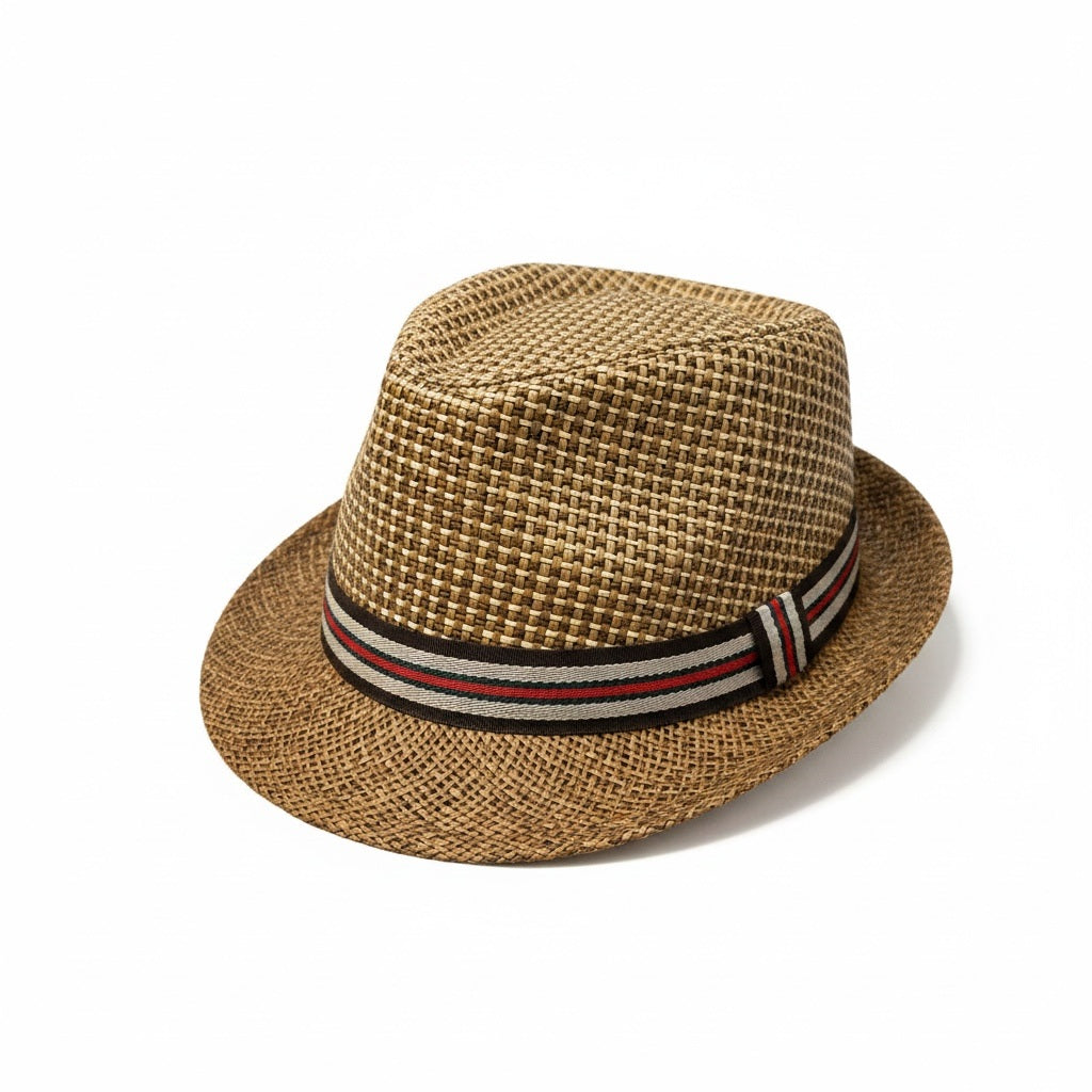 Brown/Green/Red Straw Two Tone Straw Hat