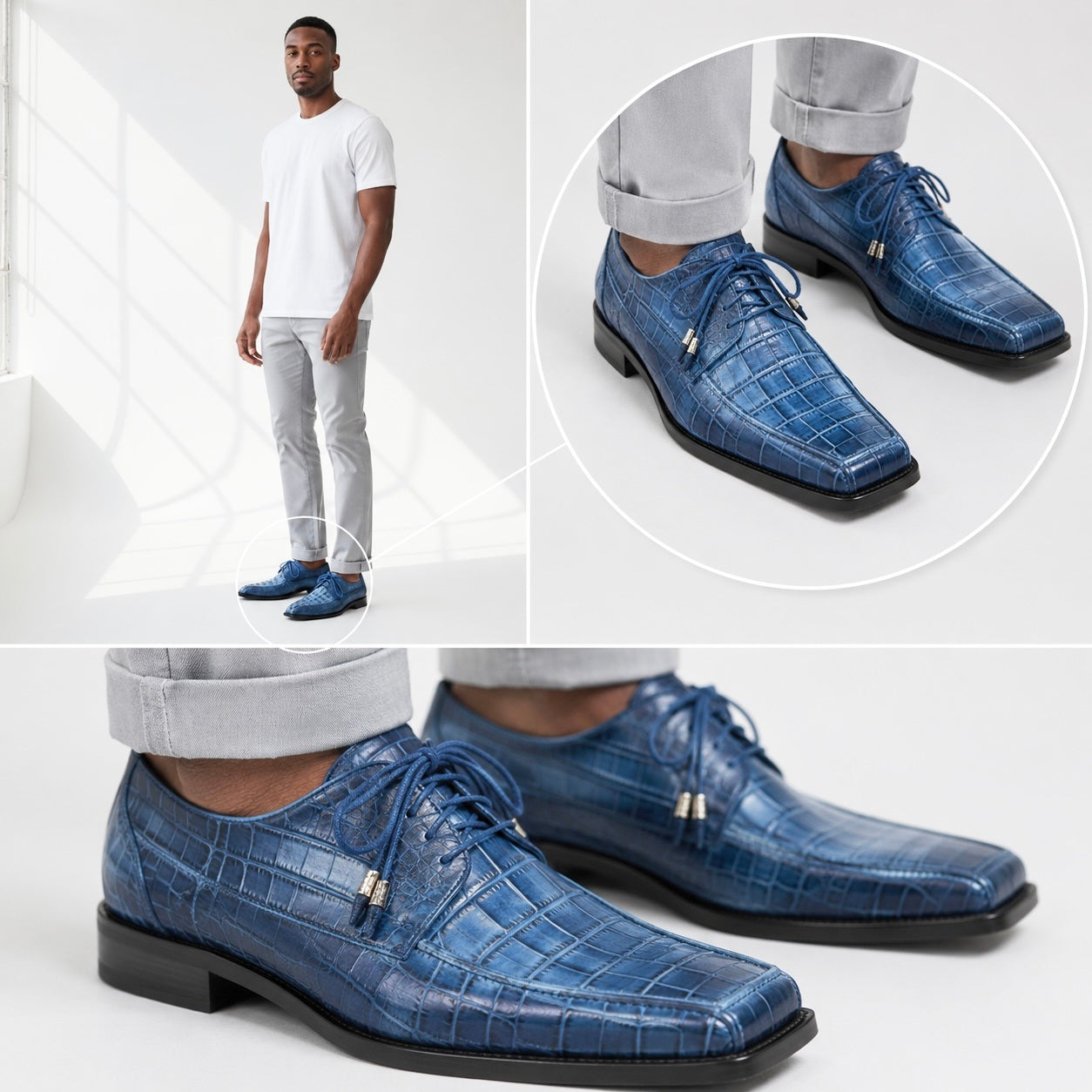 Shoe Size 11.5 Romano Blue Crocodile Exotic Animal Skins