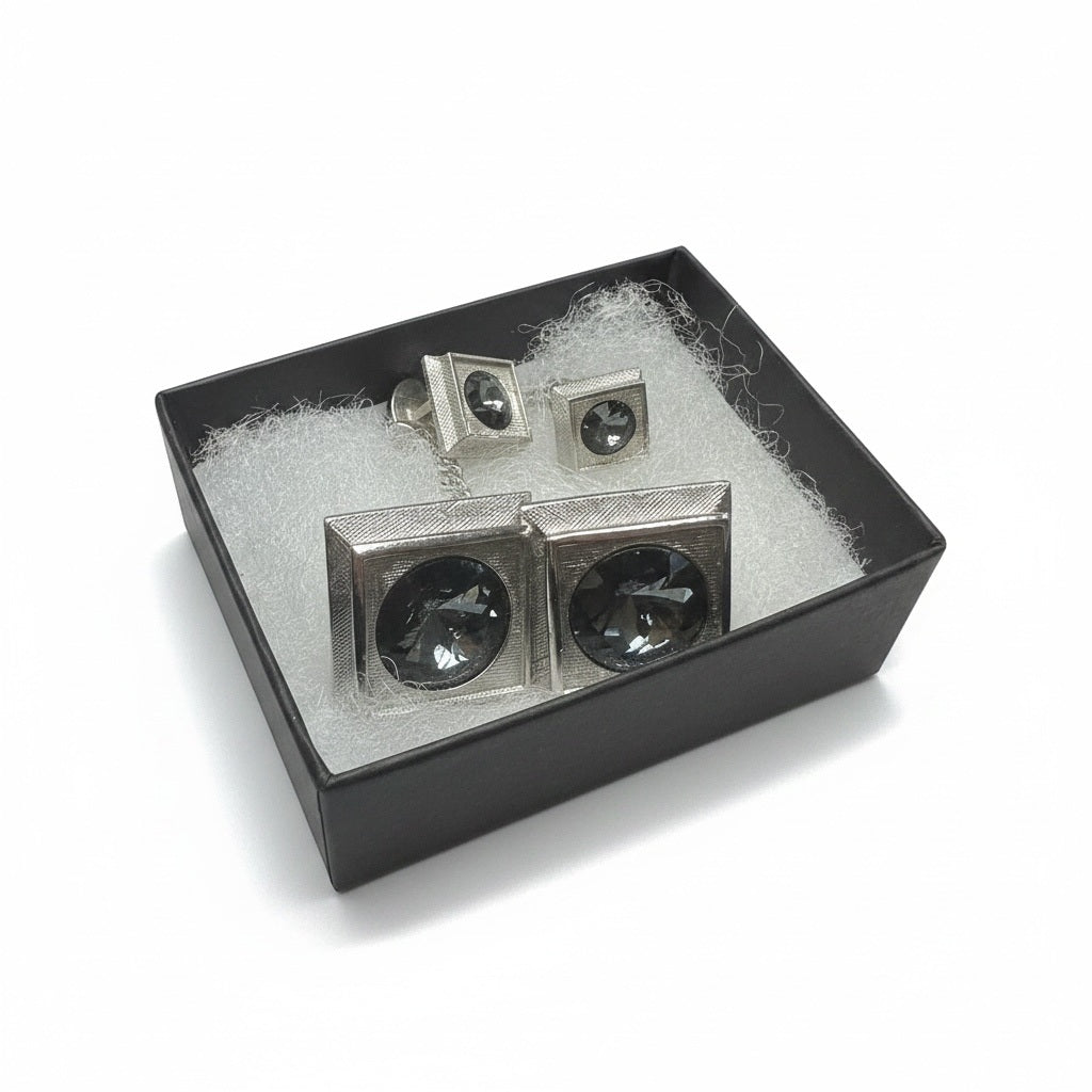 AG Silver Square/Stone Cuff Links