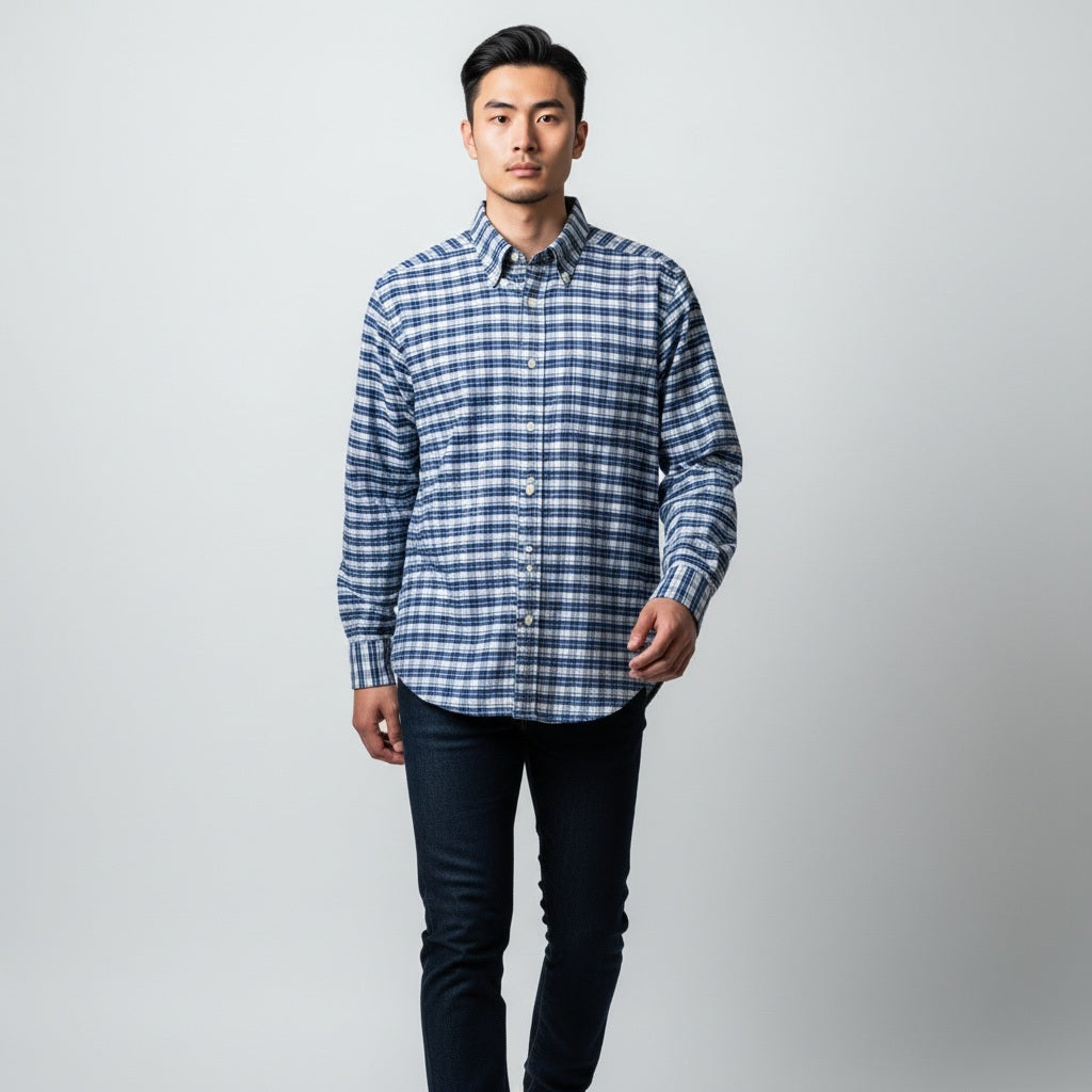 Size XL CHAPS Blue/White Cotton Squares Long Sleeve Shirt