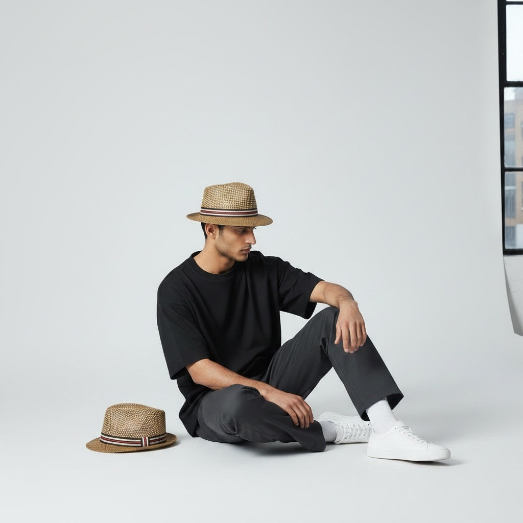 Brown/Green/Red Straw Two Tone Straw Hat