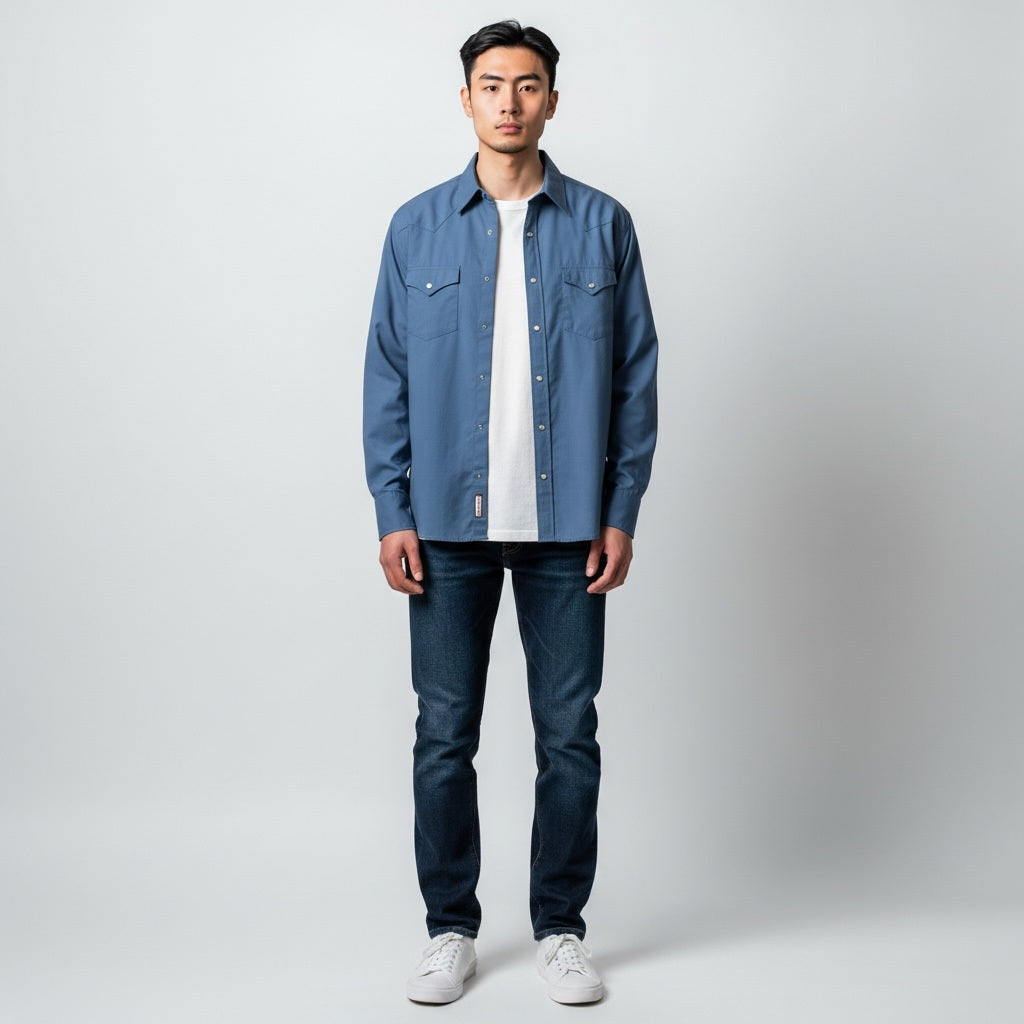 Size XL Pendleton Blue Cotton Blend Solid Long Sleeve Shirt