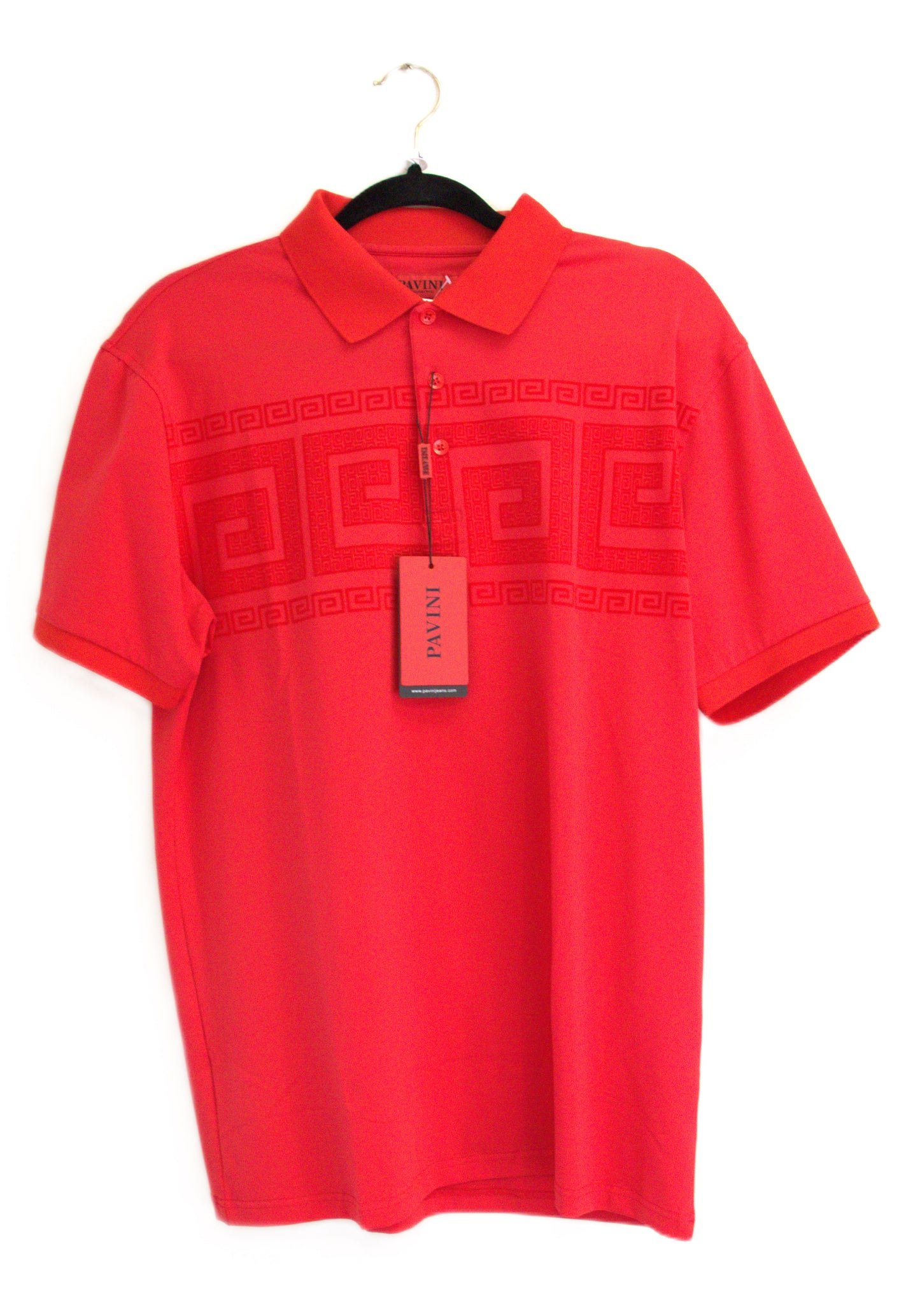 Pavini Red Cotton Blend Venetian Greek Short Sleeve Pullover