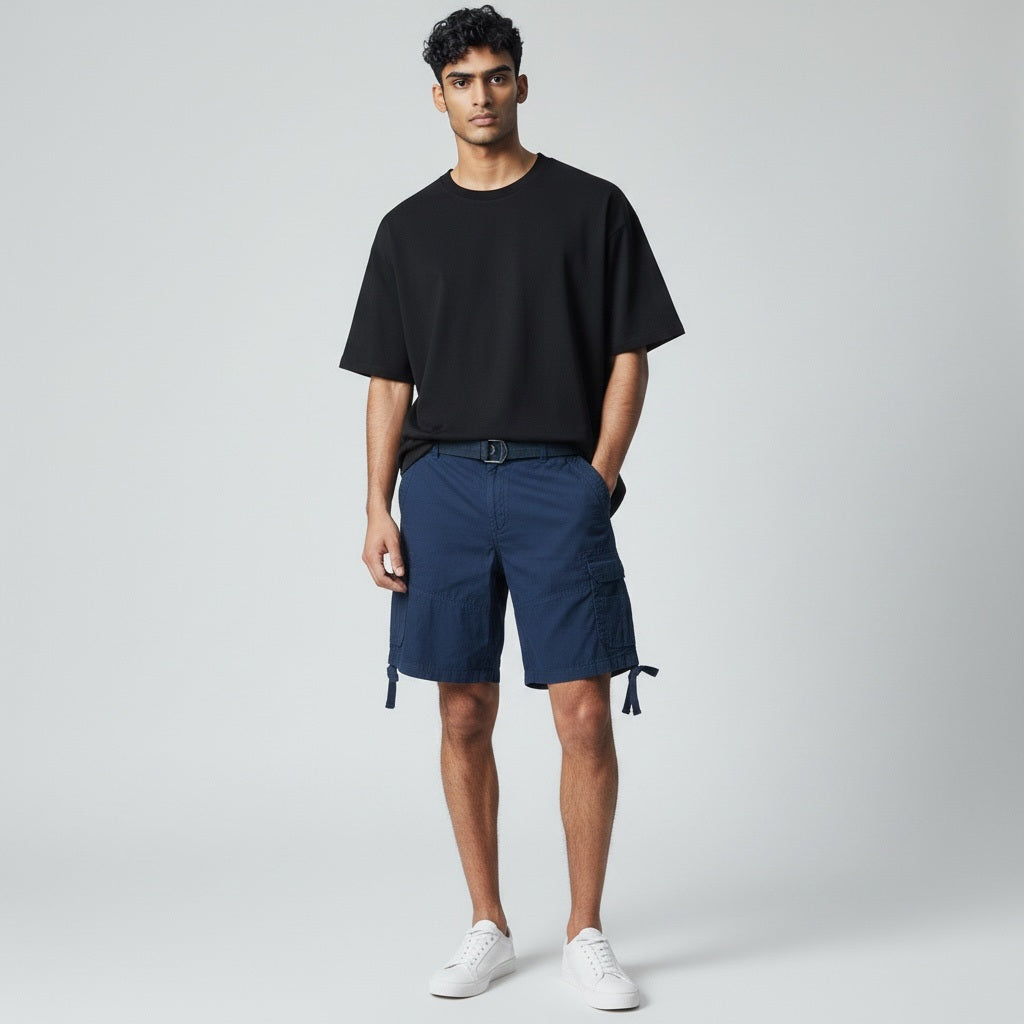 Noiz Blue Khaki Cotton Solid Shorts