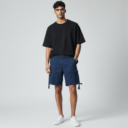 Noiz Blue Khaki Cotton Solid Shorts