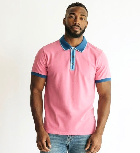 Pavini Pink/Blue Cotton Blend Solid Short Sleeve Pullover