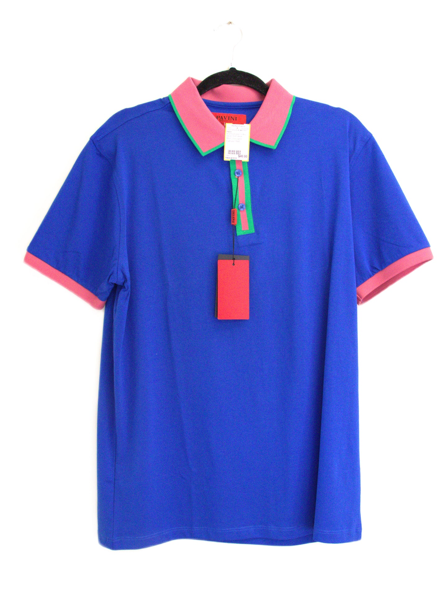 Pavini Blue/Pink/Red Cotton Blend Two Tone Short Sleeve Pullover