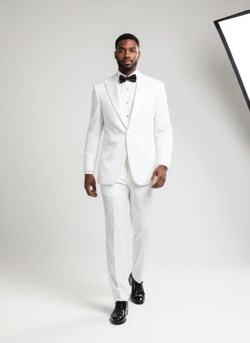 46 Imperial White Wool Solid Size 46 Suit