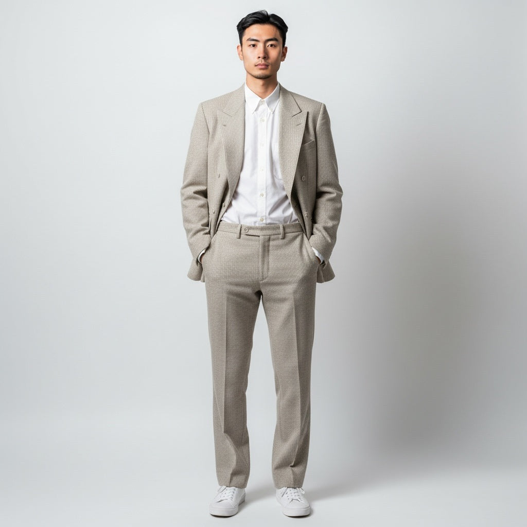 42L RALPH LAUREN Cream/Tan Linen Stripes Size 42L Suit