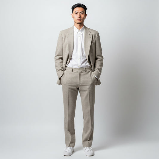 42L RALPH LAUREN Cream/Tan Linen Stripes Size 42L Suit