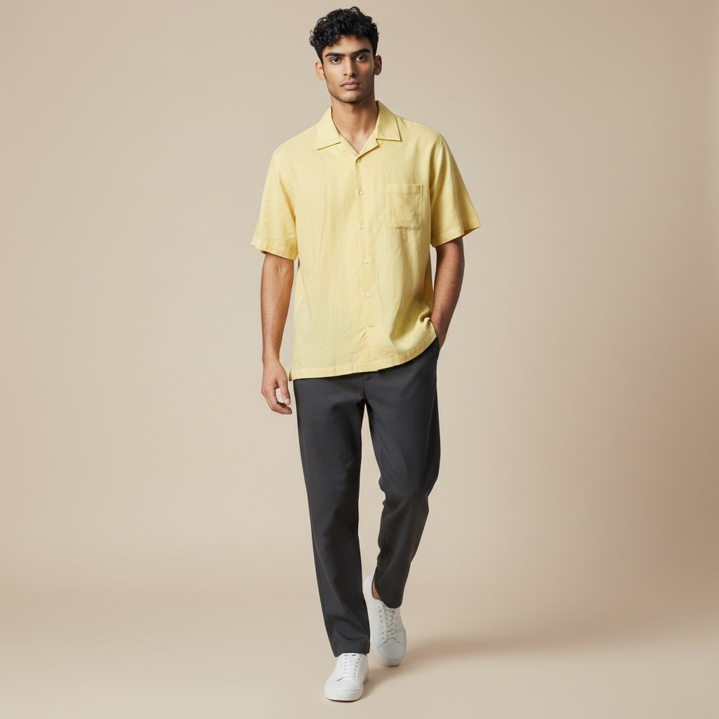 Size S Daniel Cremieux Yellow Cotton Blend Solid Short Sleeve Shirt