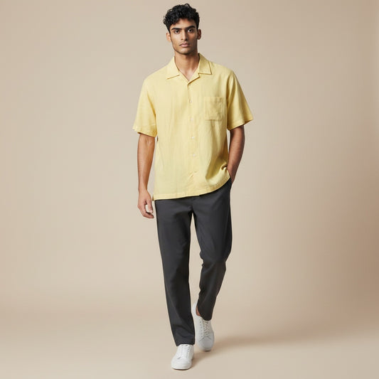 Size S Daniel Cremieux Yellow Cotton Blend Solid Short Sleeve Shirt
