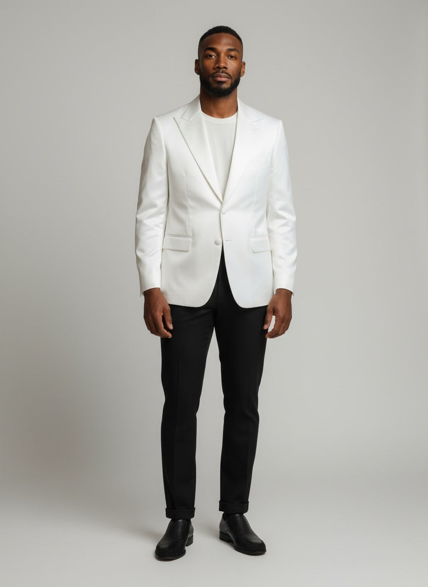 38R Imperial White/Black Wool Solid Size 38 Suit