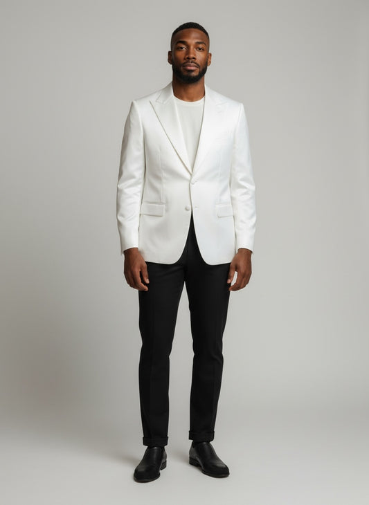 38R Imperial White/Black Wool Solid Size 38 Suit