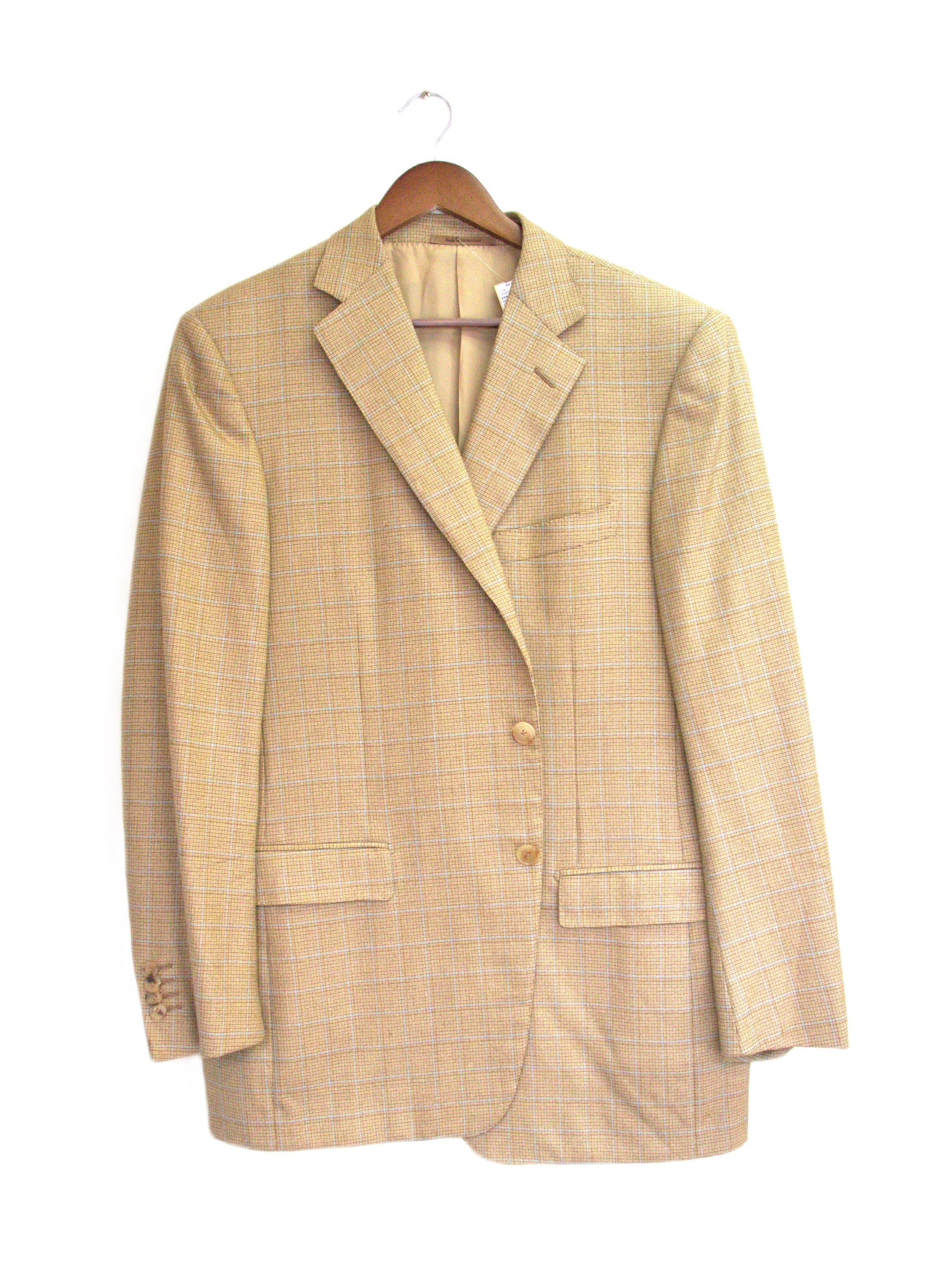 54 ermenegildo Gold/Blue Wool Small Squares Size 54 SPORT COAT