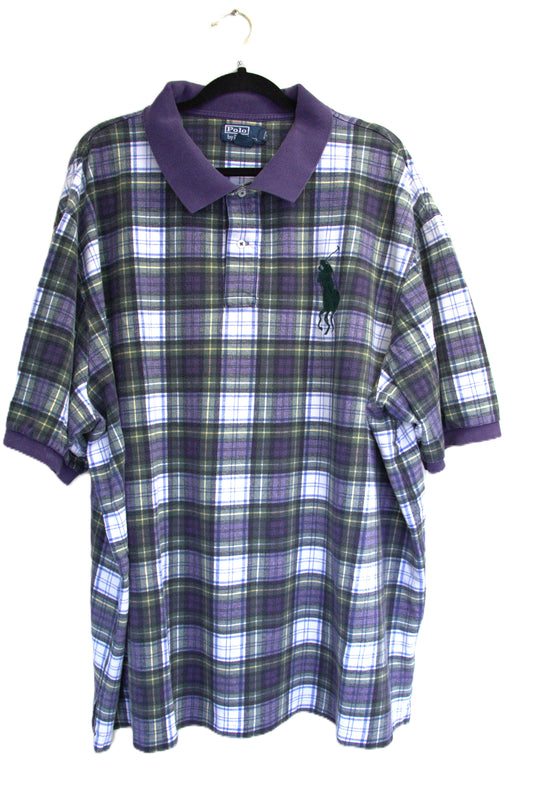 Size 4XL RALPH LAUREN Purple/Plaid Cotton Plaid Polo