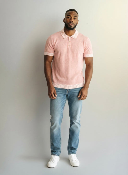 Prestige Peach/White Rayon Blend Venetian Greek Short Sleeve Pullover