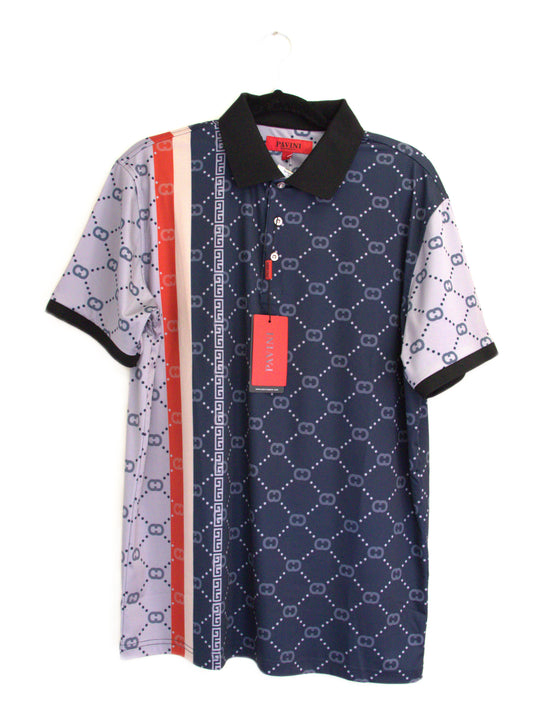 Pavini Navy/Red Cotton Blend Venetian Greek Short Sleeve Pullover